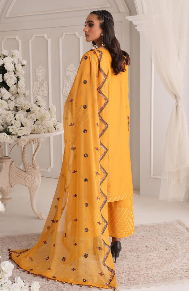 Mustard Kameez Trouser and Dupatta Pakistani Eid Dress Online
