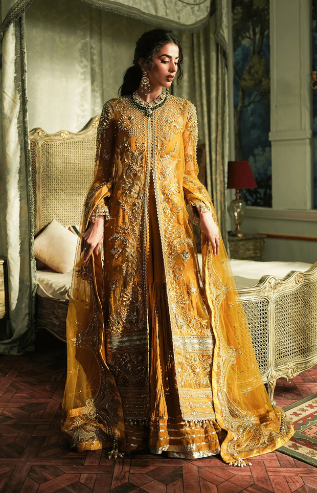 Mustard Pakistani Bridal Dress in Sharara Kameez Style Online