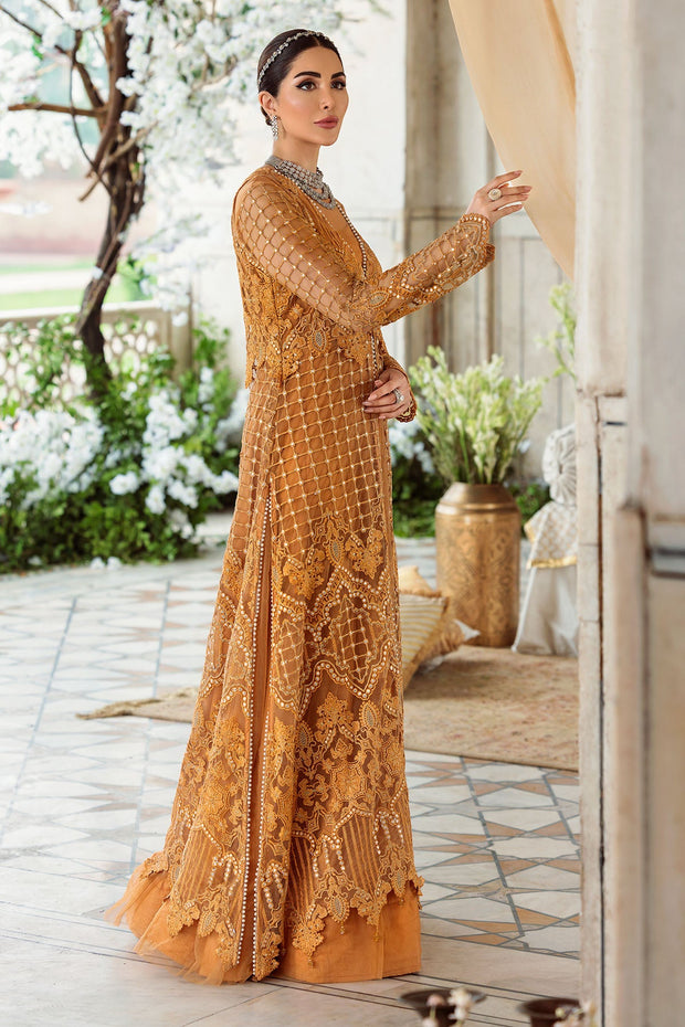 Mustard Silk Net Embroidered Pishwas Pakistani Eid Wear
