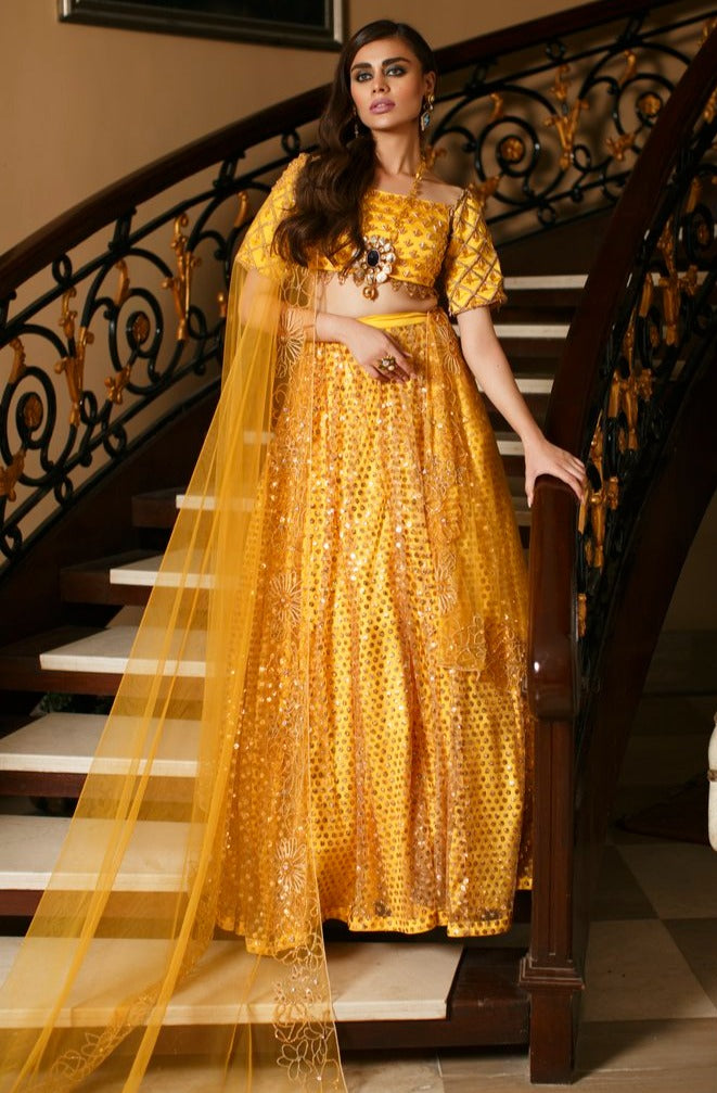 Mustard Yellow Pakistani Bridal Dresses - Stunning Lehenga Choli