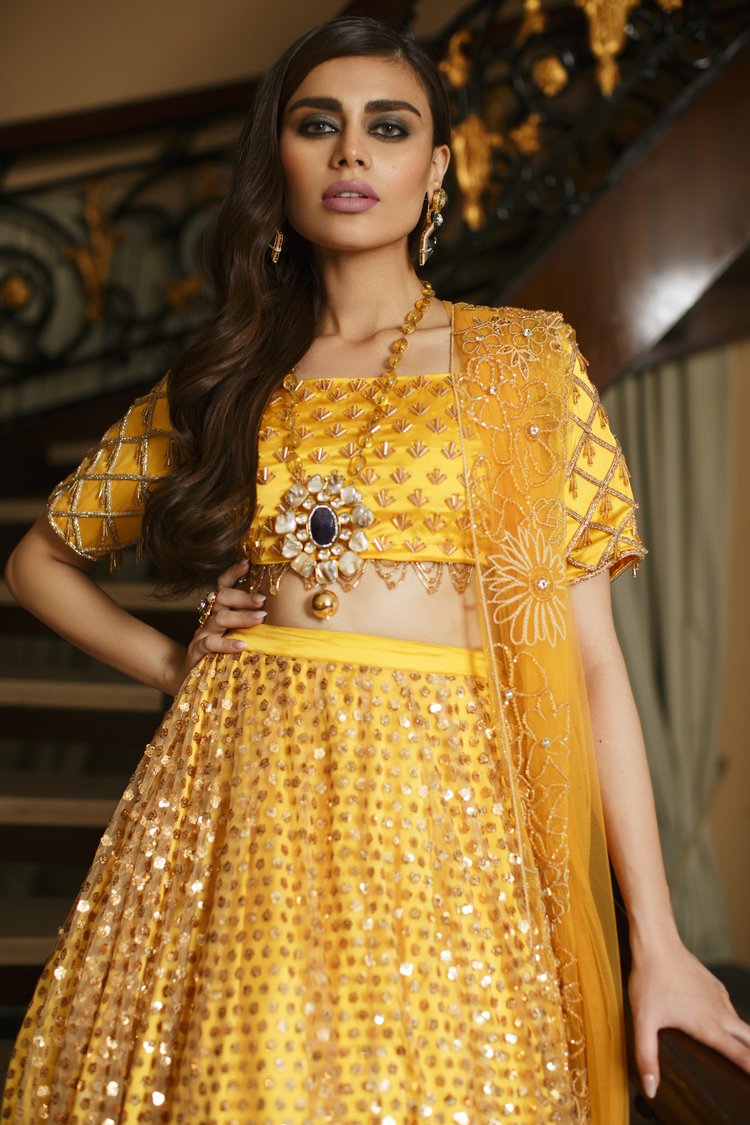 Mustard Yellow Pakistani Bridal Dresses - Stunning Lehenga Choli