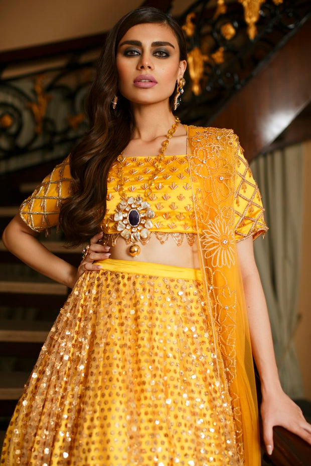 Mustard Yellow Lehenga Choli Pakistani Bridal Mehndi Dress