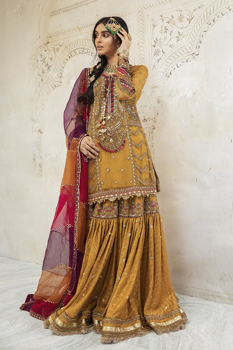 Mustard Yellow Traditional Gharara Kameez Dress Online