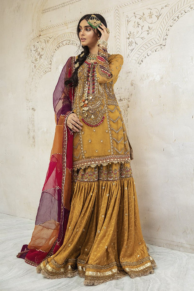 Mustard Yellow Traditional Gharara Kameez Dress Online