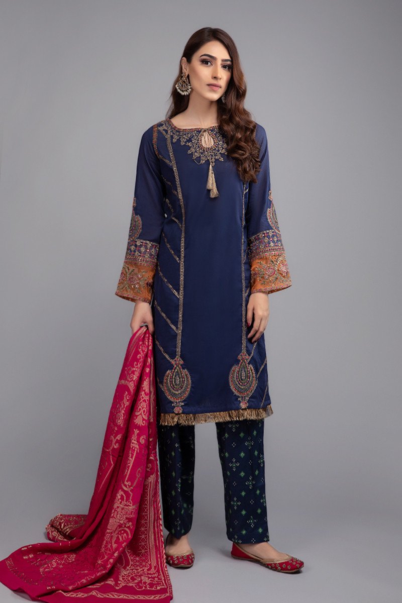 Navy Blue Lawn Eid Wear with Embroidery