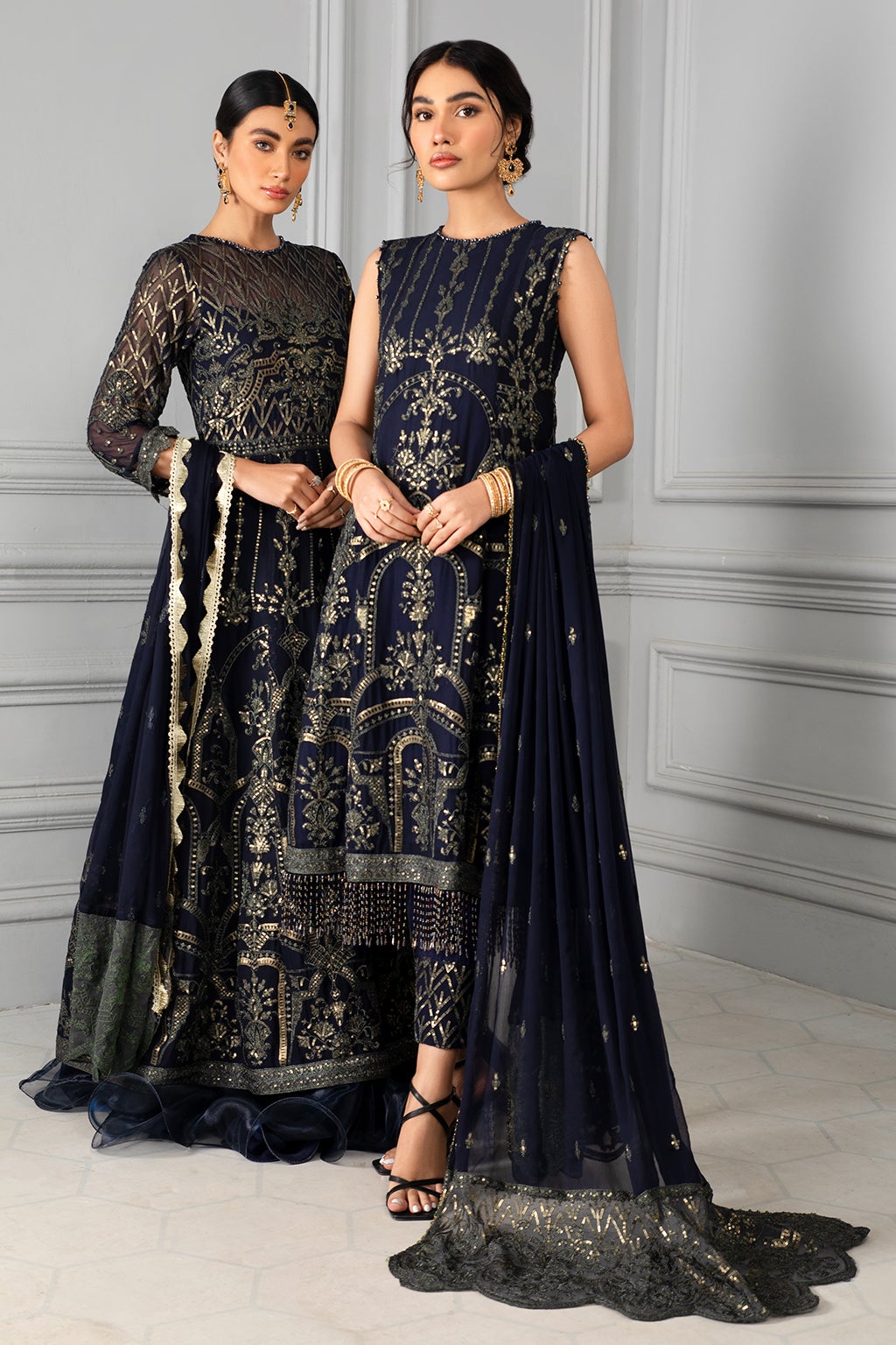 navy blue party dress pakistani Navy Blue Pakistani Dress with Fine Embroidery by Designer CUSTOM SIZES