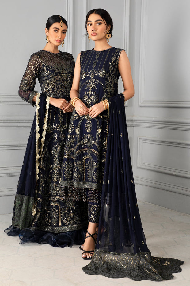 Navy Blue Pakistani Dress with Fine Embroidery Designer