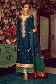 Navy Blue Velvet Pakistani Dress in Capri Kameez 