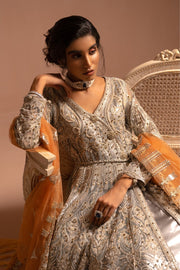 Net Embroidered Silver Maxi for Wedding