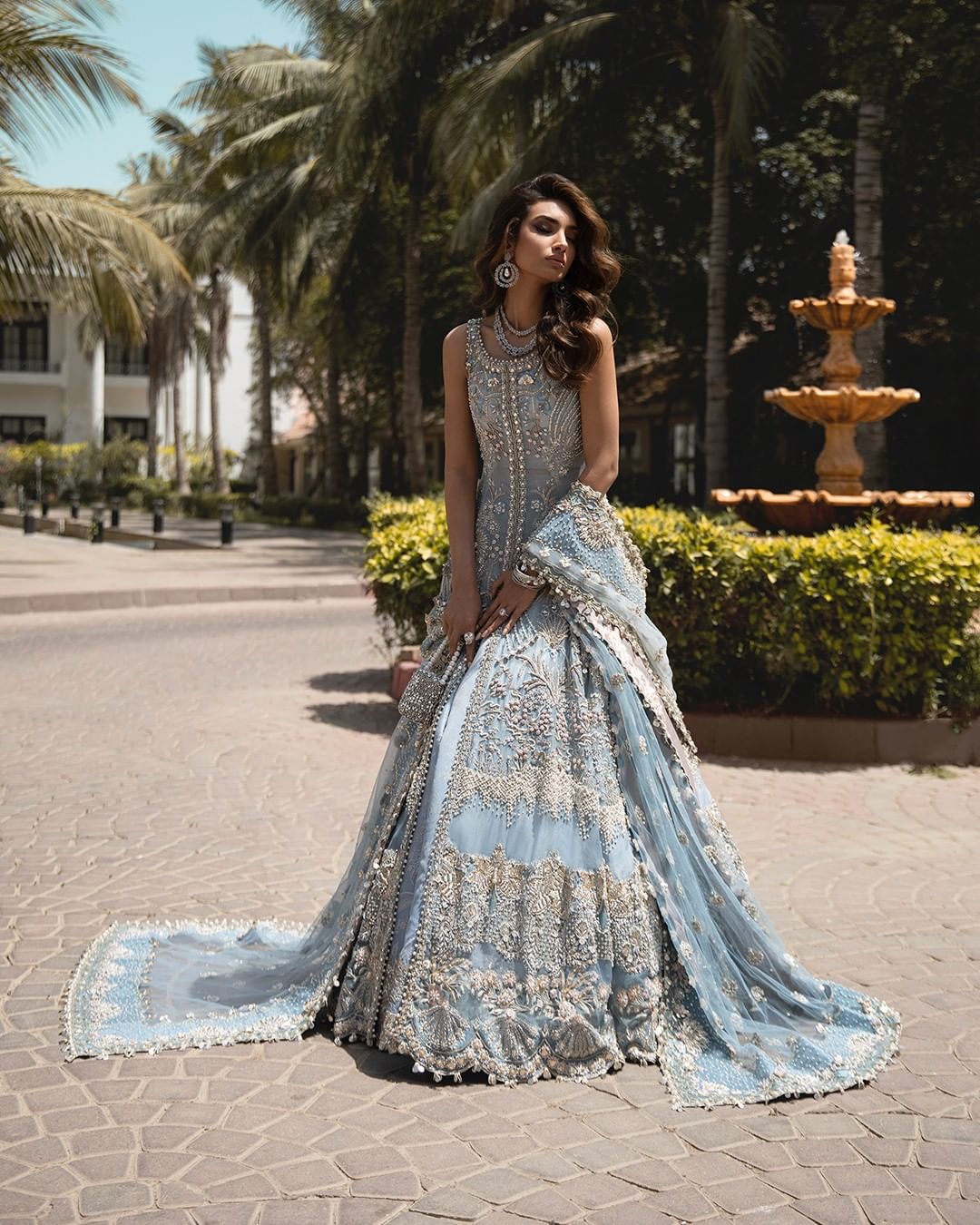 Net Light Blue Front Open Frock for Indian Bridal Wear