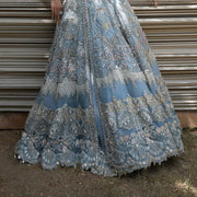 Net Light Blue Front Open Frock for Indian Bridal Wear 2022