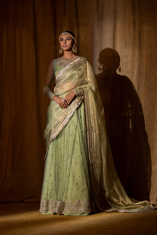 Net Light Green Lehenga Choli Pakistani Wedding Dress