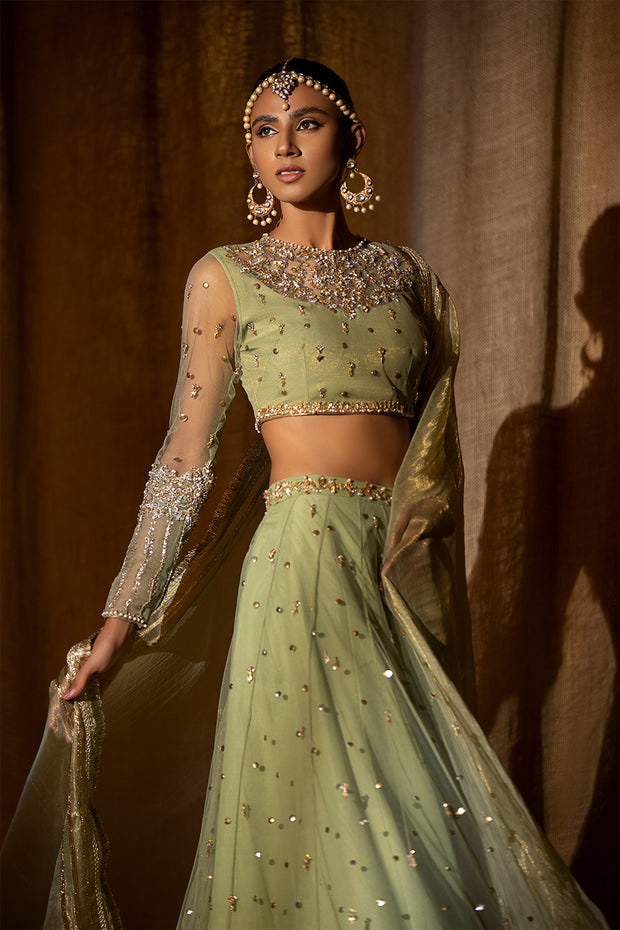 Net Light Green Lehenga Choli Pakistani Wedding Dresses