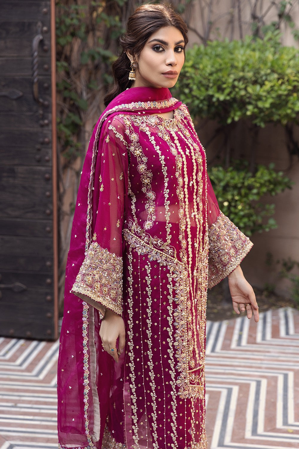 Net Pink Salwar Kameez Pakistani Wedding Dresses – Nameera by Farooq