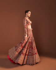 Net Red Lehenga Choli Blouse for Indian Bridal 