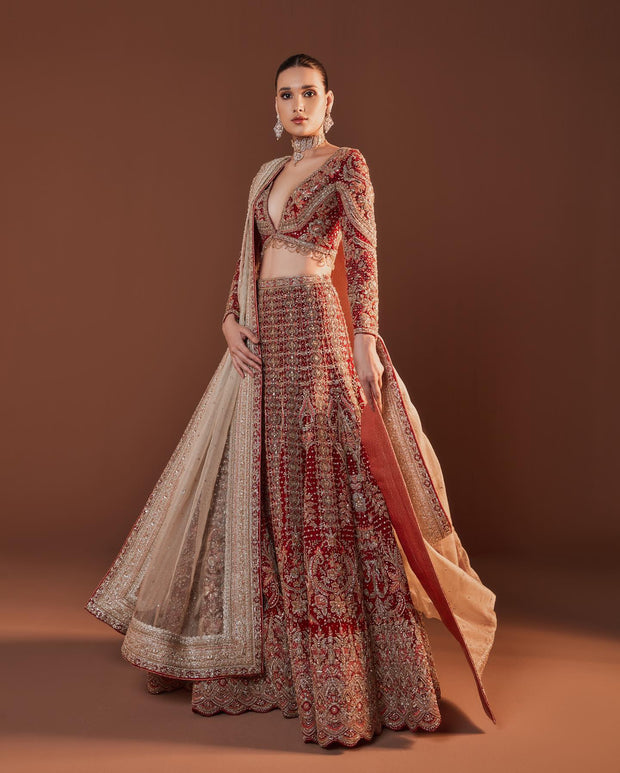 Net Red Lehenga Choli