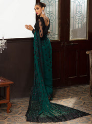 Net Saree In Emerald Green Color