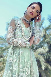 Latest designer net embroidered party outfit in mint green color # P2434
