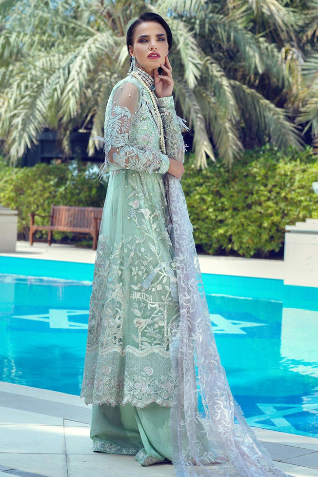 Latest designer net embroidered party outfit in mint green color # P2434