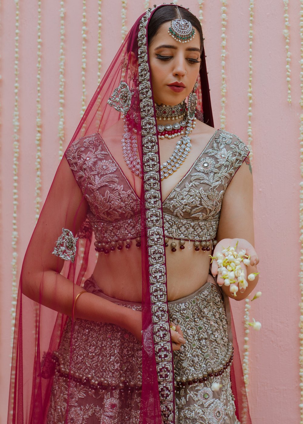 Latest net embroidered skirt dress in grey color for wedding wear