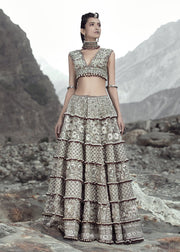 Latest net embroidered skirt dress in grey color for wedding wear # B3412