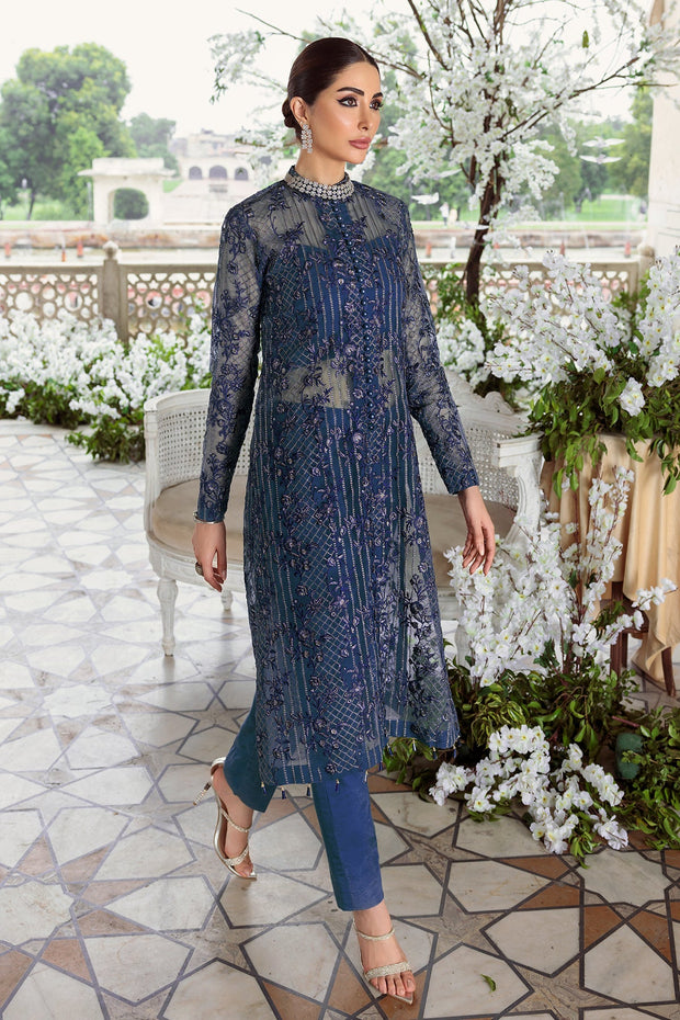New Blue Pakistani Embroidered Shirt and Capri with Dupatta Party Wear 2023