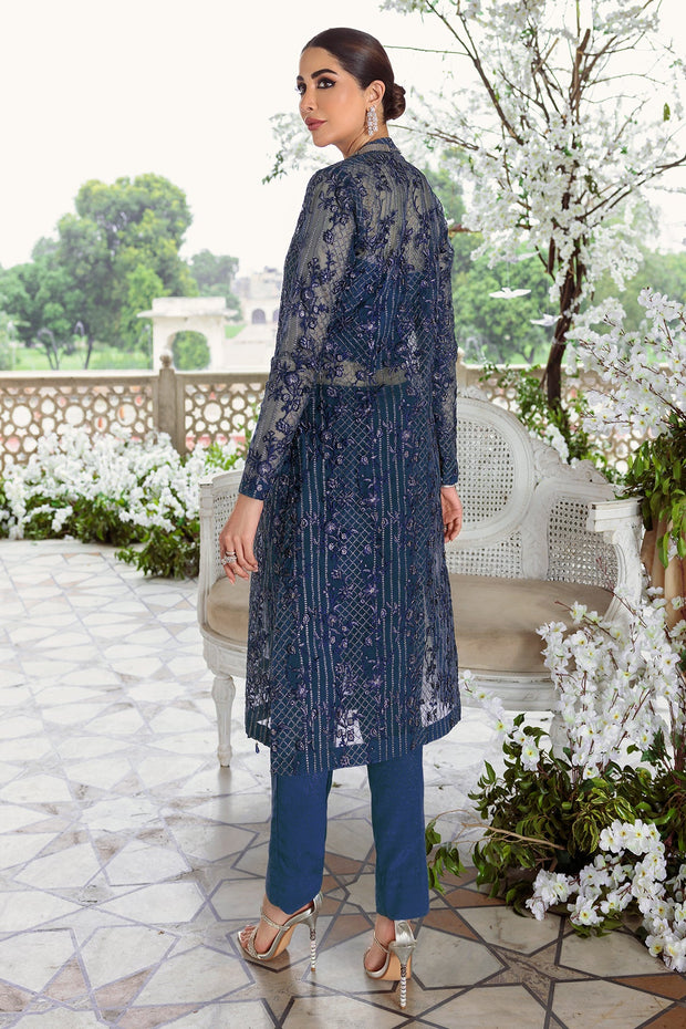 New Blue Pakistani Embroidered Shirt and Capri with Dupatta Party Wear