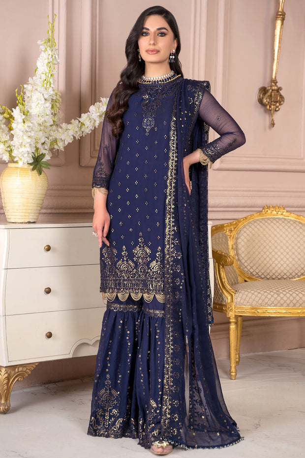 New Blue Pakistani Kameez Sharara with Dupatta Party Wear