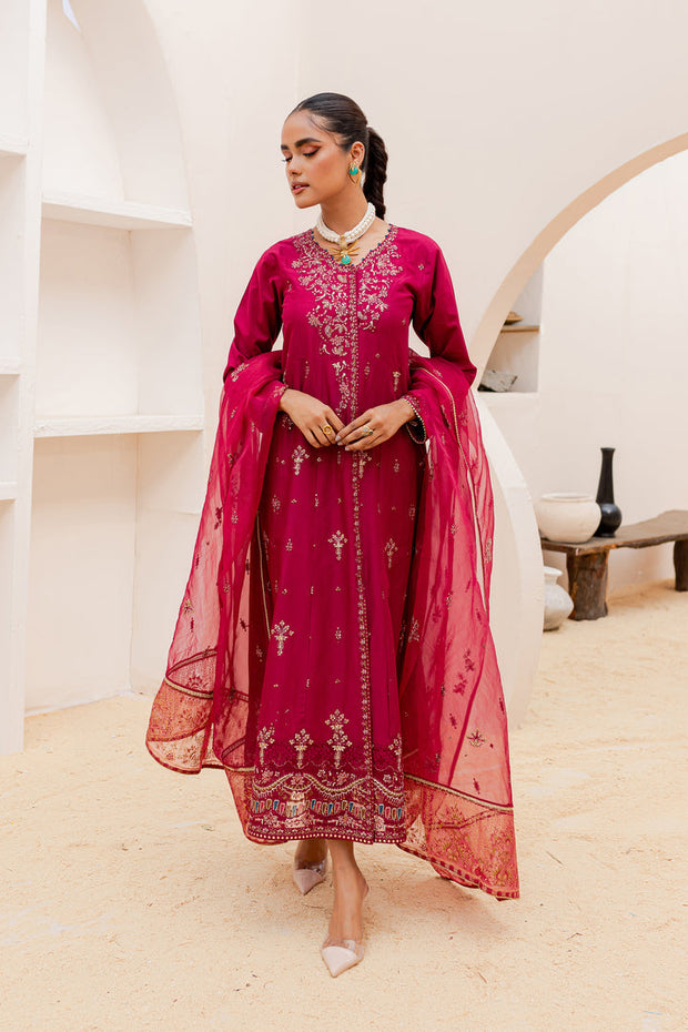 New Deep Rose Embellished Kameez Trousers Pakistani Party Dress 2023