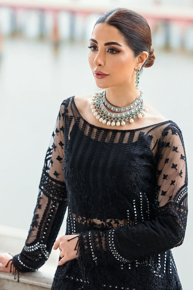 New Embroidered Silk Net Shirt with Sharara in Black Eid Dress 2023