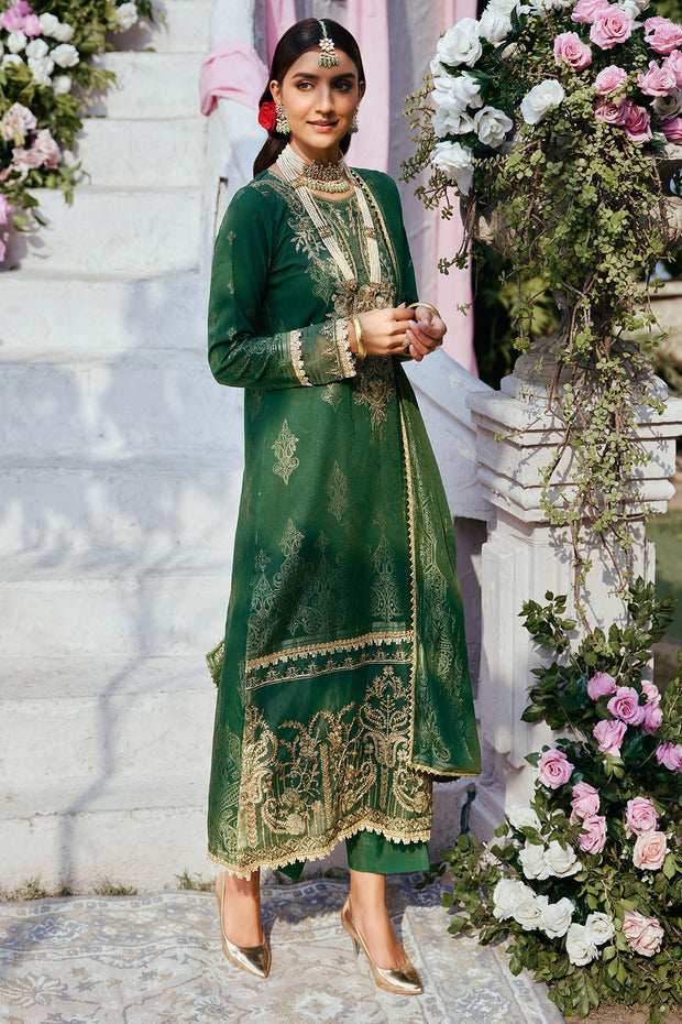 New Forest Green Pakistani Eid Dress in Kameez and Trousers Style 2023