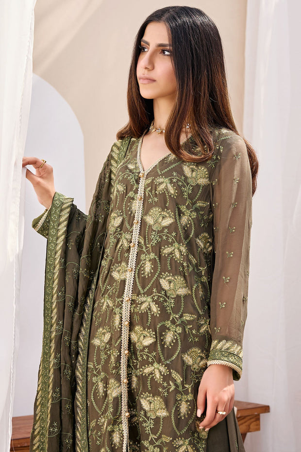 New Green Embellished Kameez and Trousers Pakistani Eid Dress