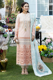 New Light Peach Embroidered Kameez Capri and Dupatta Pakistani Party Dress