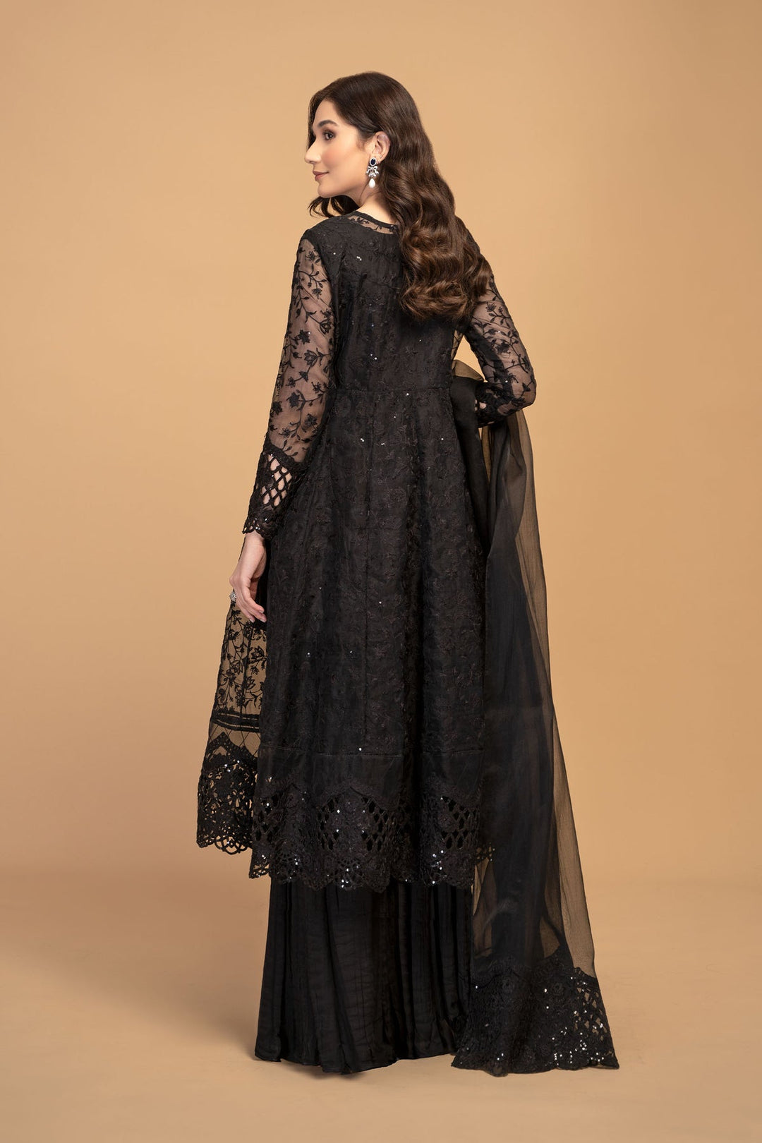 New Maria B Black Embroidered Cotton Kameez Salwar Party Dress