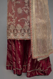 New Maria B Maroon Net Embroidered Pakistani Kameez Salwar Party Wear 2023