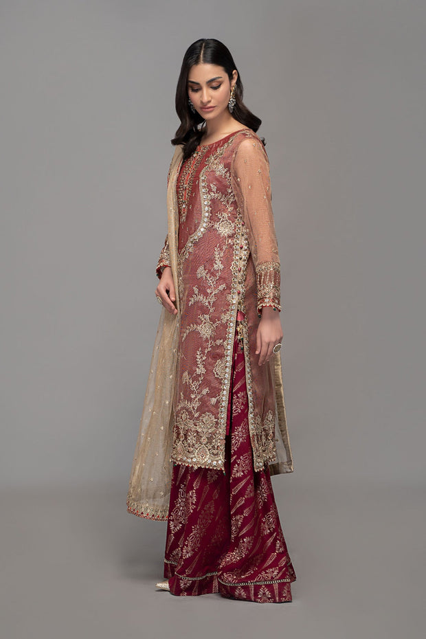 New Maria B Maroon Net Embroidered Pakistani Kameez Salwar Party Wear