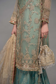 New Maria B Sky Blue Embroidered Kameez Salwar Suit Pakistani Party Wear