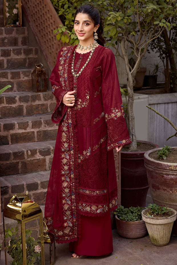 New Maroon Pakistani Embroidered Kameez with Trousers Eid Dress 2023