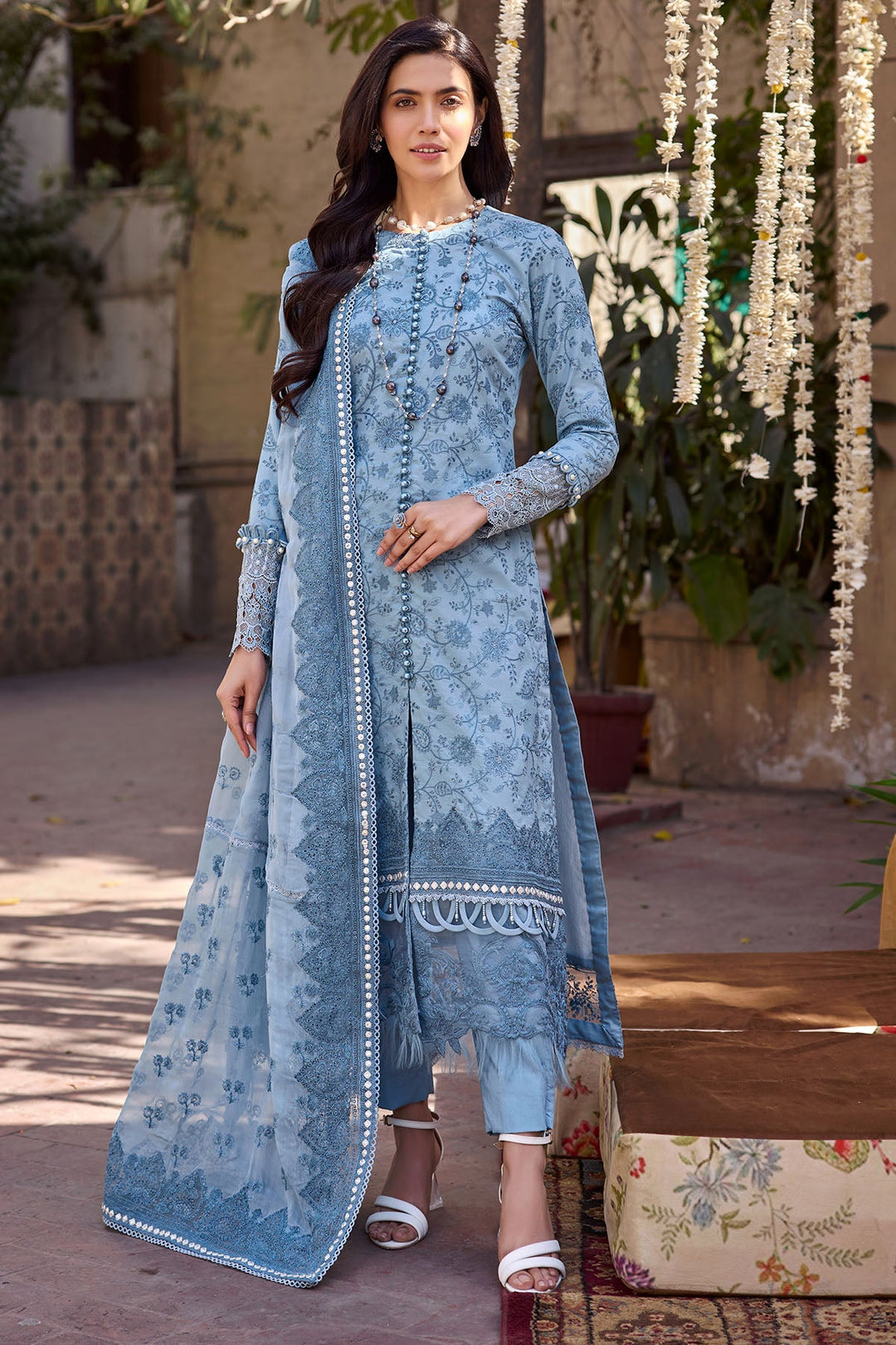 New Navy Blue Embroidered Shirt with Capri Pakistani Eid Dress