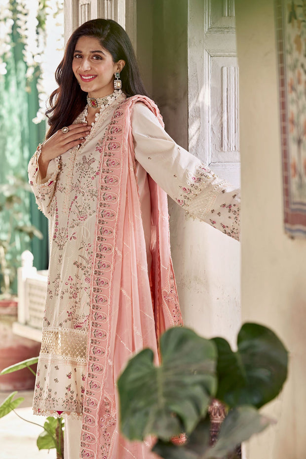 New Off White Traditional Pakistani Kameez Trousers Dupatta Eid Dress 2023