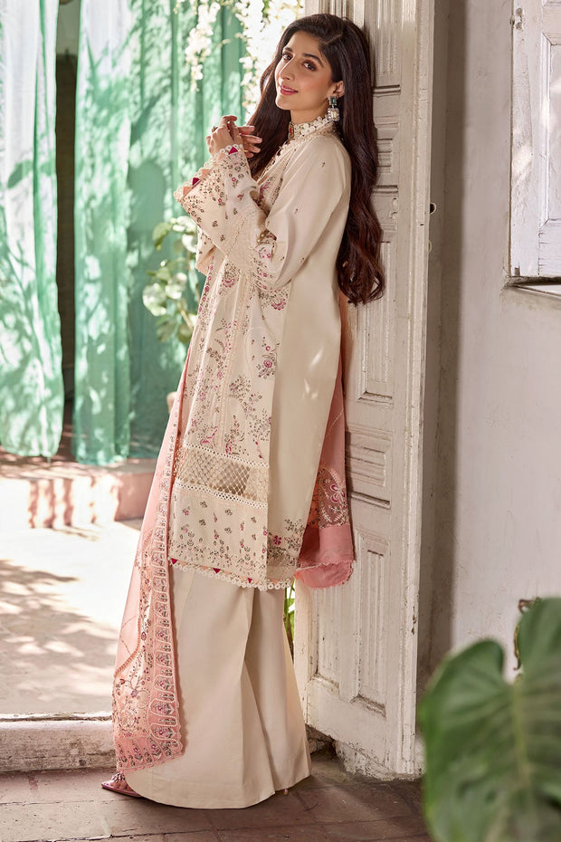 New Off White Traditional Pakistani Kameez Trousers Dupatta Eid Dress
