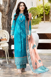 New Pakistani Blue Embroidered Kameez with Capri and Dupatta Party Dress