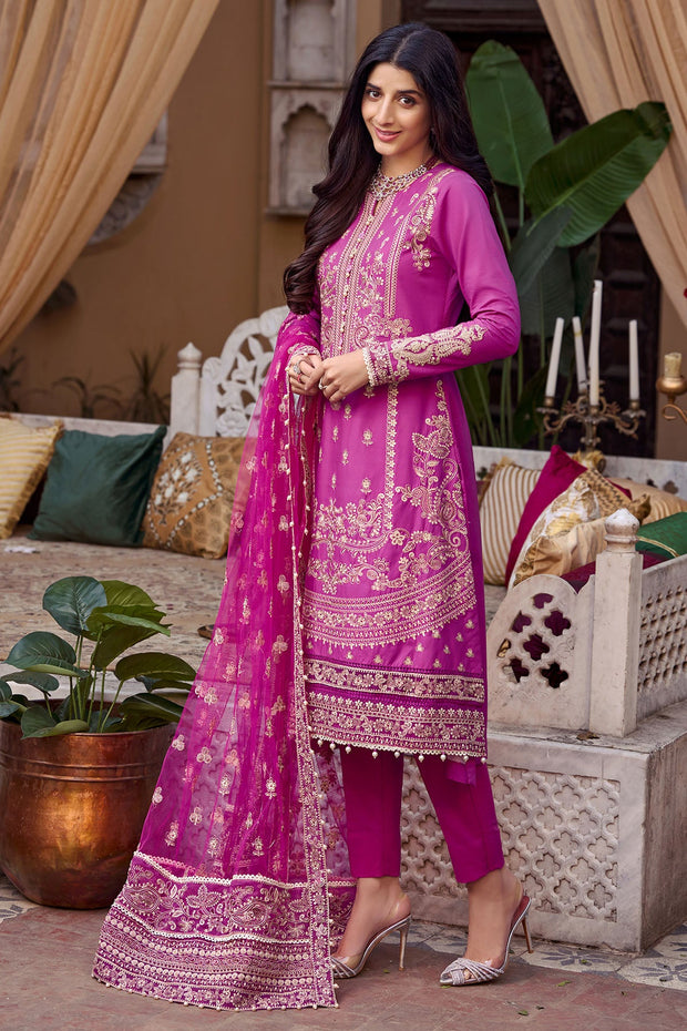 New Pakistani Eid Dress Fuchsia Embroidered kameez with Trousers 2023