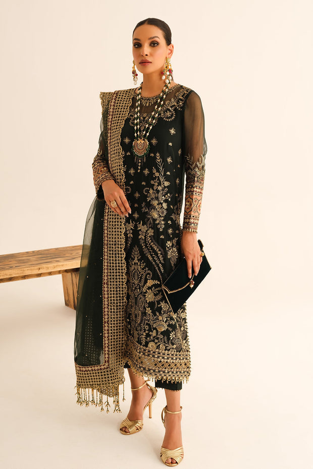 New Pakistani Embroidered Long Kameez With Capri and Dupatta