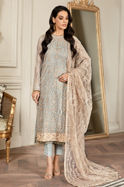 New Pakistani Embroidered Sky Blue Kameez in Capri Style Party Wear 2023