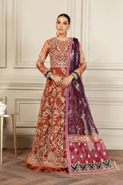 New Pakistani Long Frock with Dupatta in Orange Color 2023