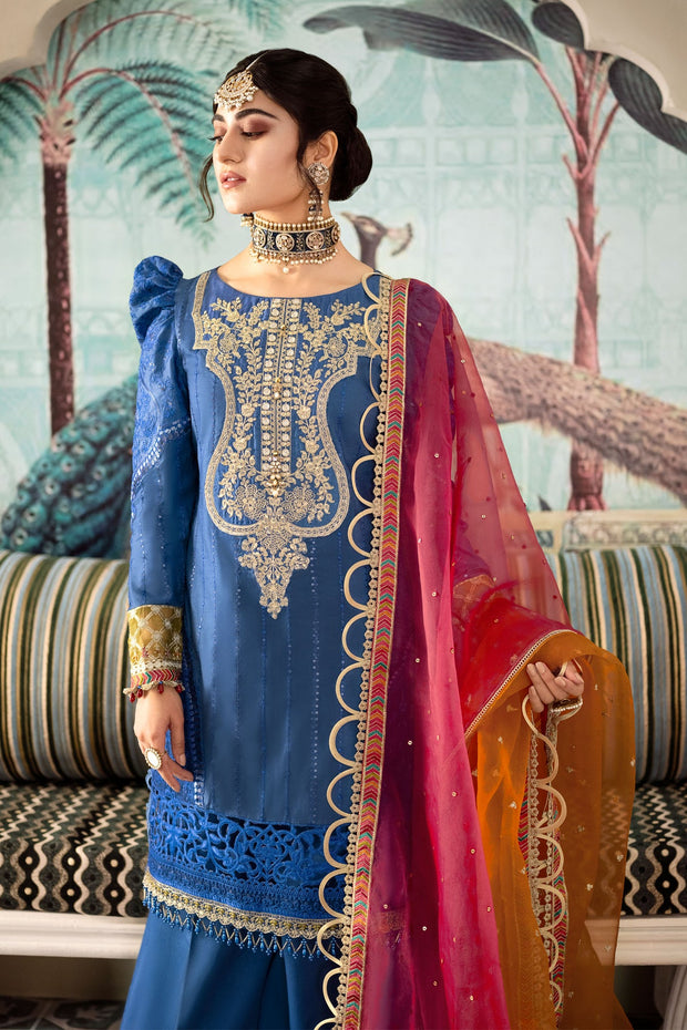 New Pakistani Royal Blue Kurti Trousers with Dupatta wedding Party Wear