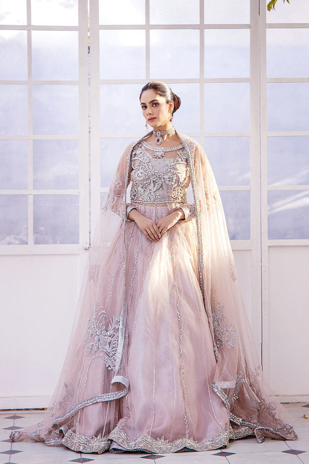 New Pastel Pink Hand Embellished Pishwas with Dupatta Pakistani Bridal Dress