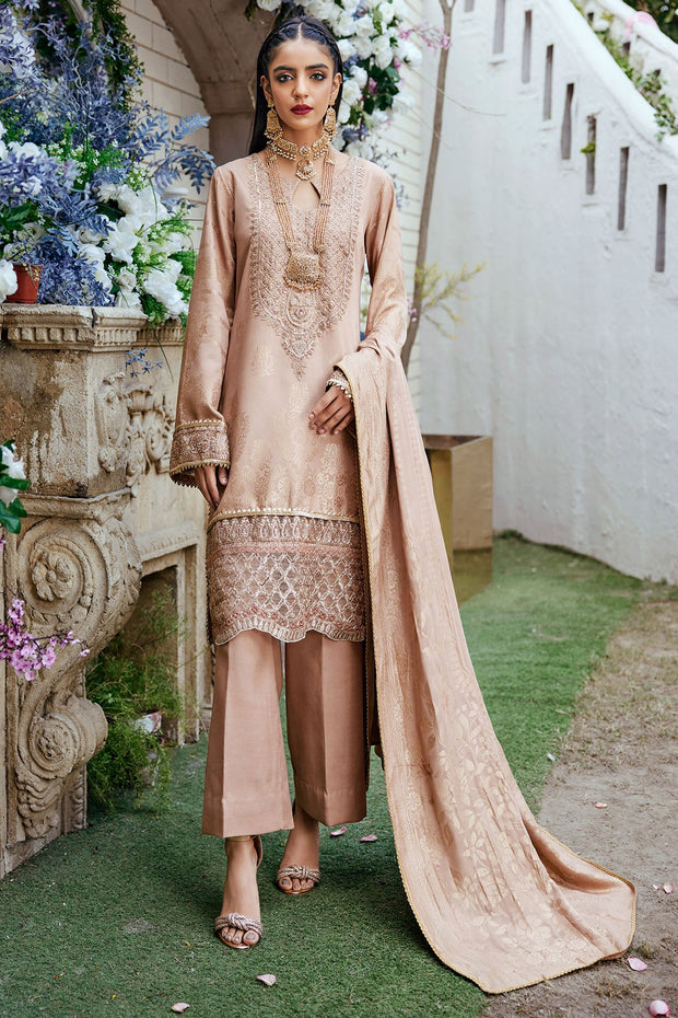 New Peach Color Embroidered Kameez Trousers Pakistani Eid Dress