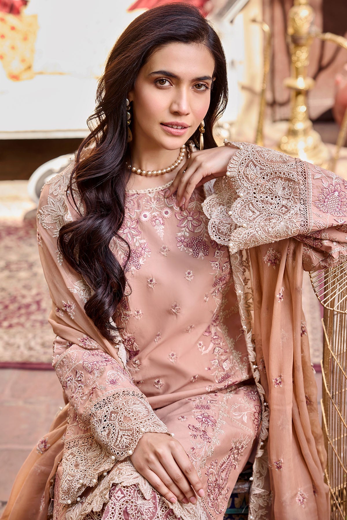 Pearl Hand Embellished Kameez Trousers with Dupatta Party Dress